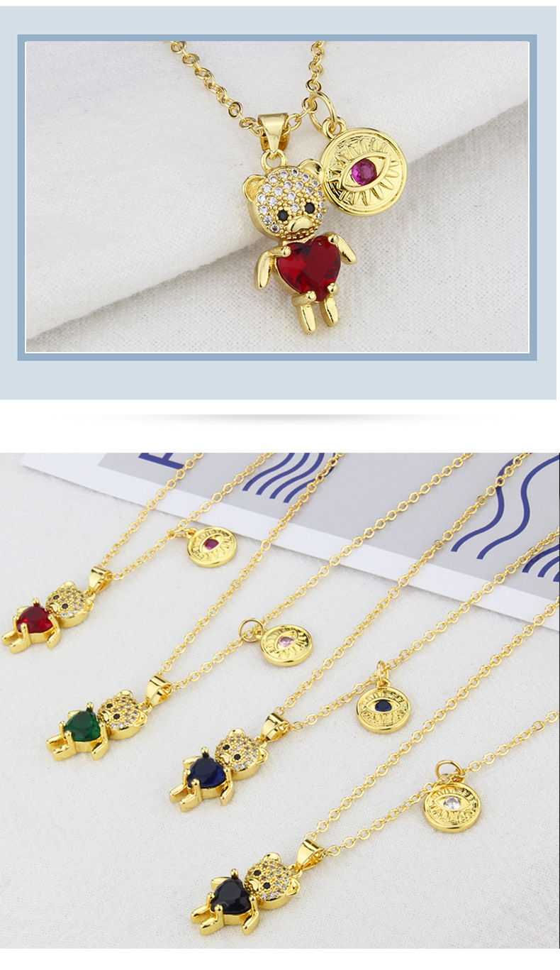 New Diamond Bear Necklace Copper Gold-plated Bear Tag Combination Hot Sale display picture 2