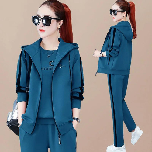Spring Fashionable Casual Tracksuit Set: 3-Piece Sweater & Cardigan Combo for Women of Middle Age and Older