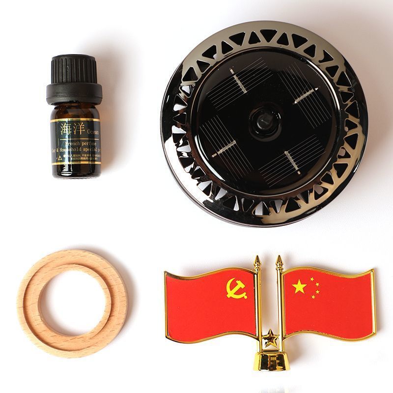 车载香薰汽车太阳能旋转五星红旗汽车中控台摆件饰品高档古龙香水|undefined