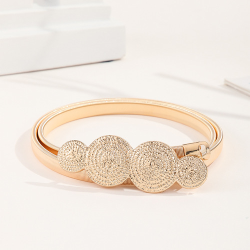 Cross-border European and American fashion women's waist chain casual decorative disc retro texture metal spring elastic waist chain with skirt