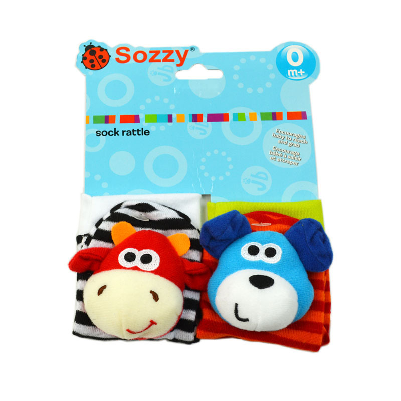 Sozzy lindo forma calcetines sonajero animal bebé sonajero calcetines de felpa 0-12month bebé calcetines juguetes