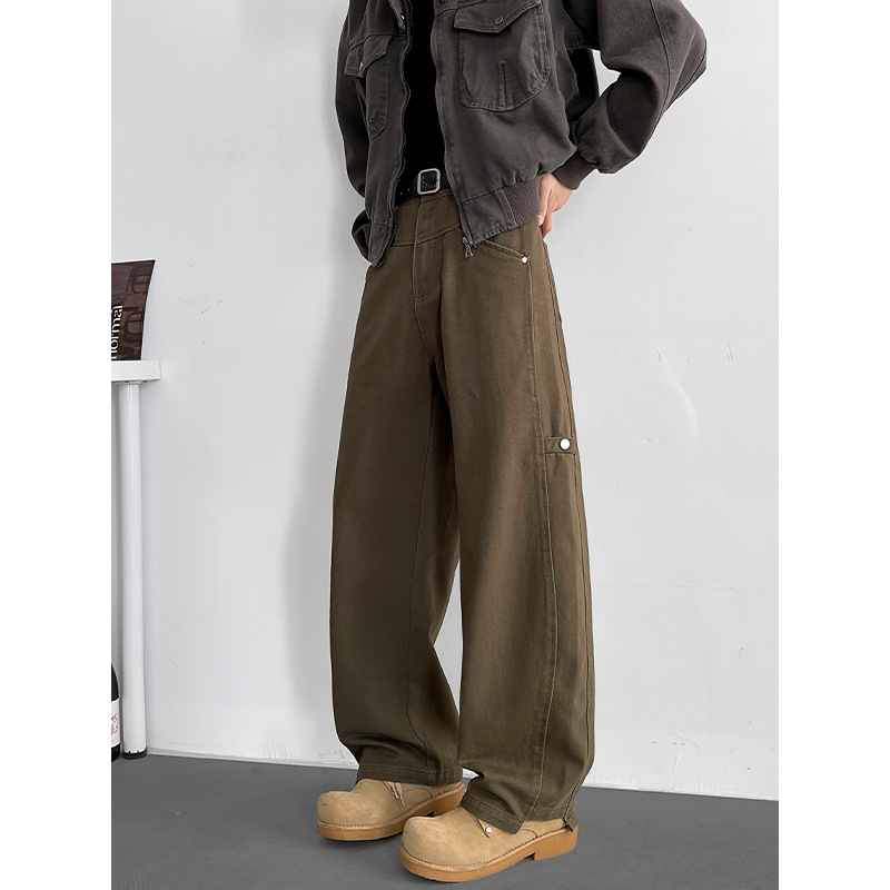 Abbigliamento casual patchwork decostruito da uomo, primavera autunno, elegante e dalla vestibilità pulita, stile americano da strada, gamba larga,_voghion.com