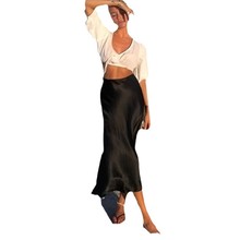 创意款2023秋季风气质女装拼贴缎面中长裙鱼尾裙半身裙厂家直销