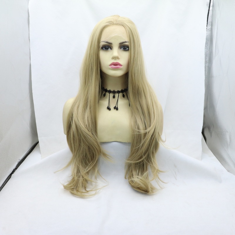 Cross-border foreign trade hand-woven front lace chemical fiber wig high temperature silk long curly hair women's headgear factory direct sales a generation of hair