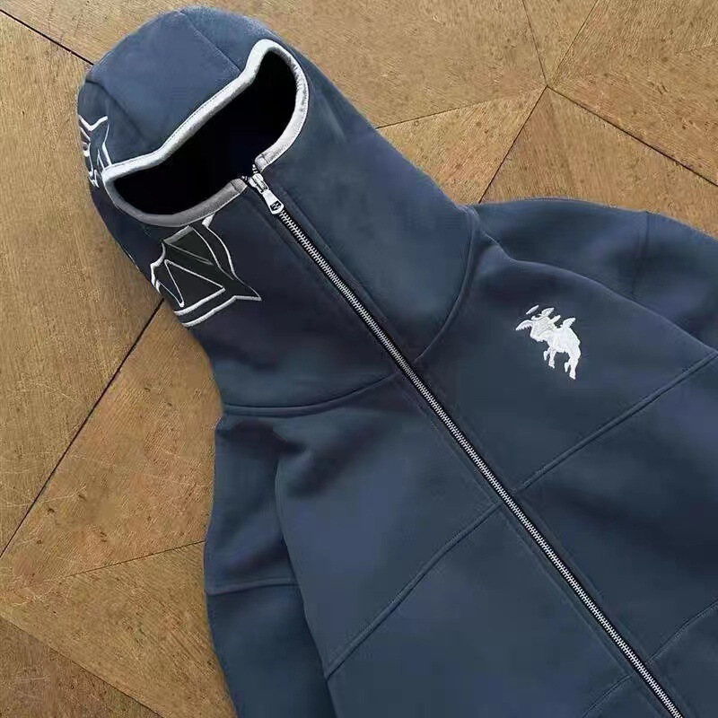 Zip-up hoodie上下ダブルジッパー小众デザイン新しい目见えるシンプル刺繍コートガード|undefined