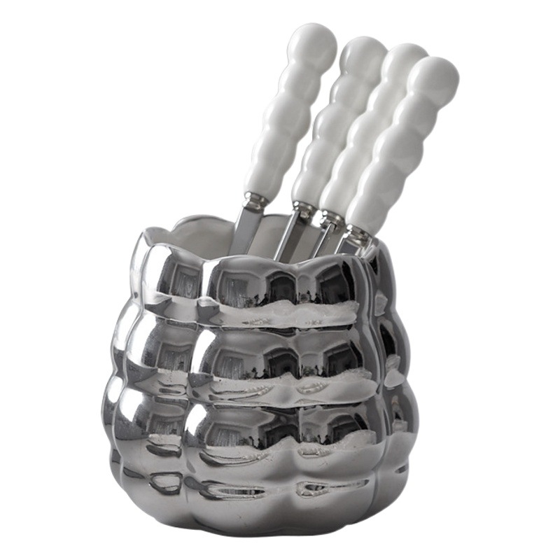 Luz de lujo ins perla palo de fruta de almacenamiento de cerámica tarro creativo tenedor cuchara hogar Acero inoxidable fruta tenedor traje al por mayor