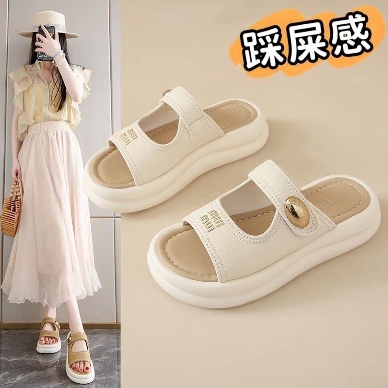 Sandals for Women, Summer Outer Wear 2025 New Fashion, Versatile, Comfortable, Thick-Soled French Style Beach Sandals with Skirts