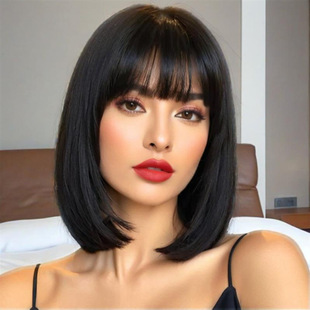 Japanese and Korean-style wig women's Korean-style shoulder-length short straight hair air thin bangs chemical fiber wig women's bobo headgear manufacturers in stock