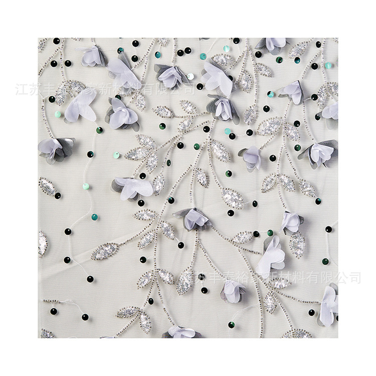 Nueva tela de encaje sequinilla de encaje bordado cuentas tridimensionales flores tela de bordado cuentas de tela bordada