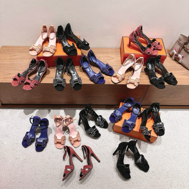 Ding 25 New Model H Genuine Leather Rhinestone Metal Buckle High-Heeled Sandals for Women, Versatile One-Strap Closed-Back Mules Ding 25 New Model H Genuine Leather Rhinestone Metal Buckle High-Heeled Sandals for Women, Versatile One-Strap Closed-Back Mules