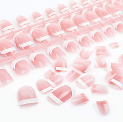 法式短款腮紅淡粉美甲片可愛爆閃假指甲歐美穿戴甲批發可拆卸美甲