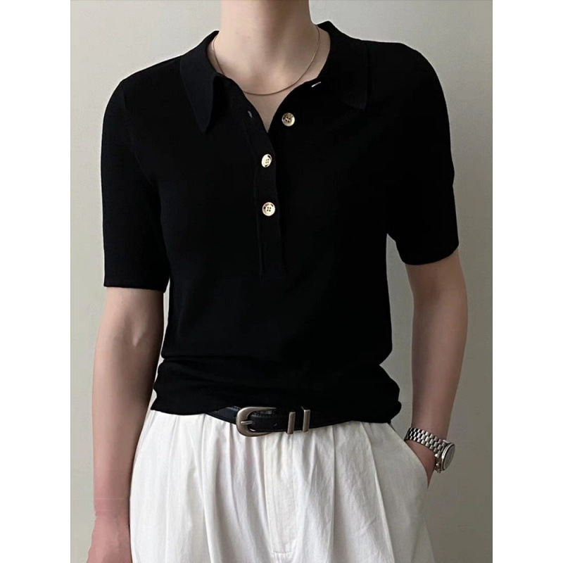 European High-Quality Merino Wool Knit Shirt for Women, Elegant and Professional Short-Sleeve Top, Summer 2026 Slim-Fit Women's Thin Style European High-Quality Merino Wool Knit Shirt for Women, Elegant and Professional Short-Sleeve Top, Summer 2026 Slim-Fit Women's Thin Style
