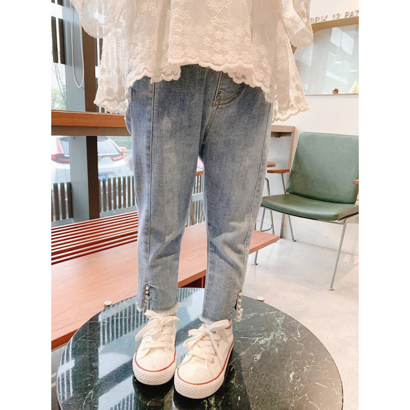 Jeans de pies pequeños para niñas 2025 primavera y otoño nuevos pantalones casuales de estilo occidental para niños coreanos pantalones largos de todo fósforo para niñas image 6