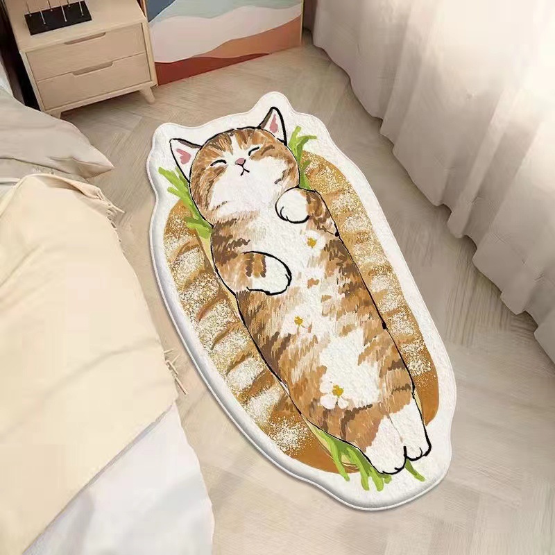Alfombra bonita de dibujos animados para dormitorio, sala de estar, habitación infantil, uso doméstico, tapete para gatear junto a la cama, tapete grueso lavable, decoración suave.