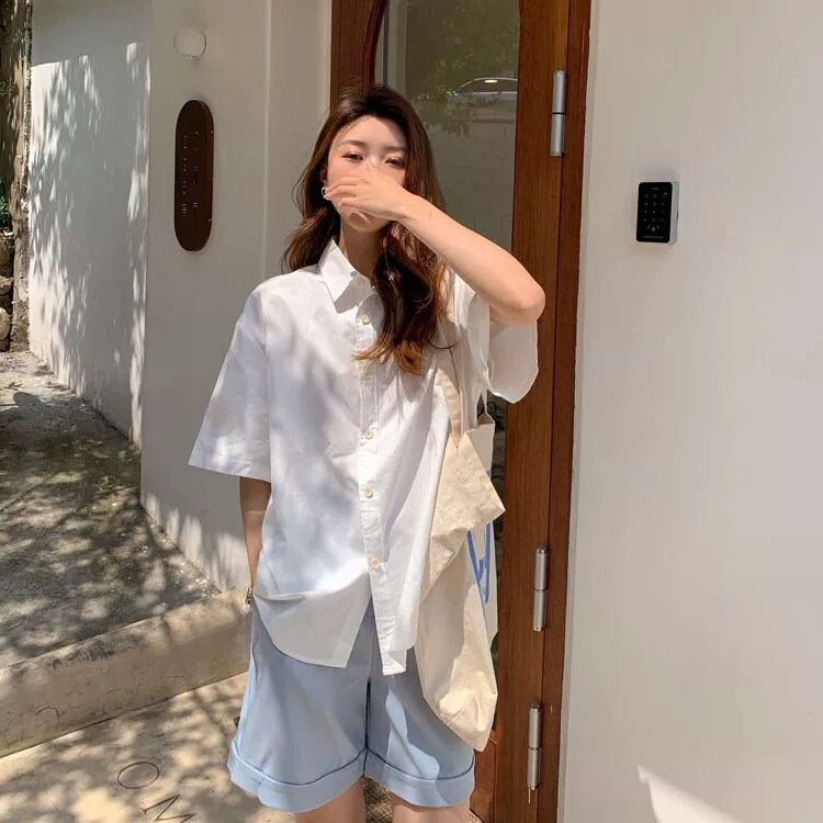 Fenafu Short-sleeved Shirt Women's Summer Loose Coat Sunscreen Shirt Design Sense High-grade Niche Fresh Shirt Top