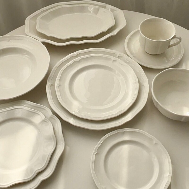 Style Life French retro style pure white embossed ceramic plate household lace breakfast plate dessert plate restaurant decoration plate