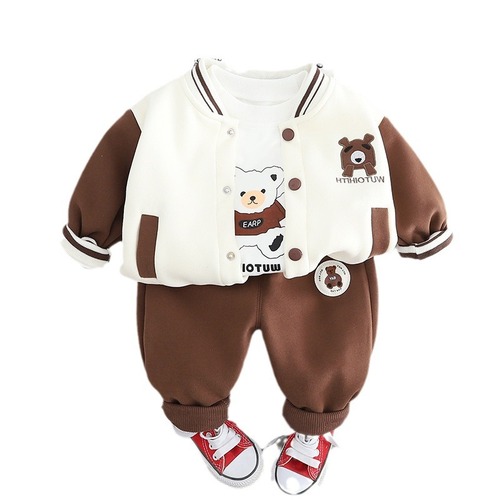 Children's Spring Set 2024 New Style Kids Baseball Suit 3-Piece Set for Boys Baby Casual Trendy