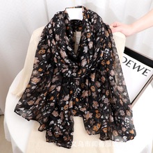 田园风碎花巴厘纱围巾防风防尘包头丝巾中老年护颈围脖防晒长披肩