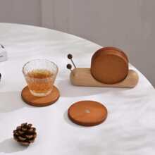 实木创意蜗牛造型杯垫套装隔热防烫自带收纳底座木质桌面收纳好物