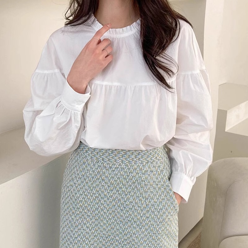 韩系chic紫色长袖衬衫女春秋新款设计感小众前后两穿立领宽松上衣|undefined