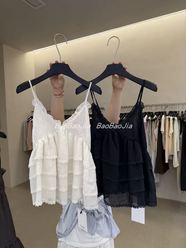 Lace Splicing Multi-Layer Ruffled V-Neck Tencel Linen Camisole for Women 2026 Summer Sleeveless Top Lace Splicing Multi-Layer Ruffled V-Neck Tencel Linen Camisole for Women 2026 Summer Sleeveless Top