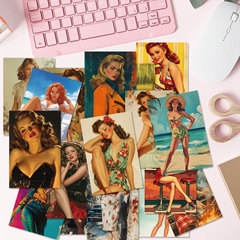 Cross-border new product 50 pieces of retro postcards retro lady wall decoration cards color aesthetics poster wall art
