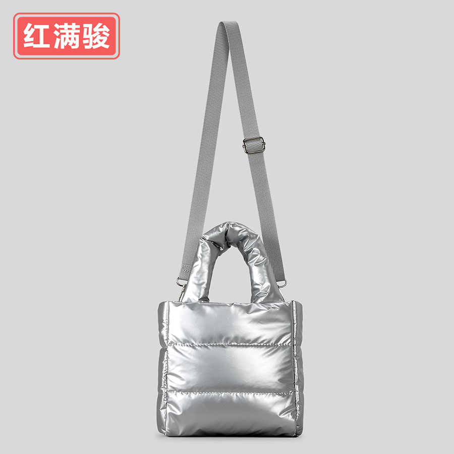 Solid color nylon small design shoulder bag with down