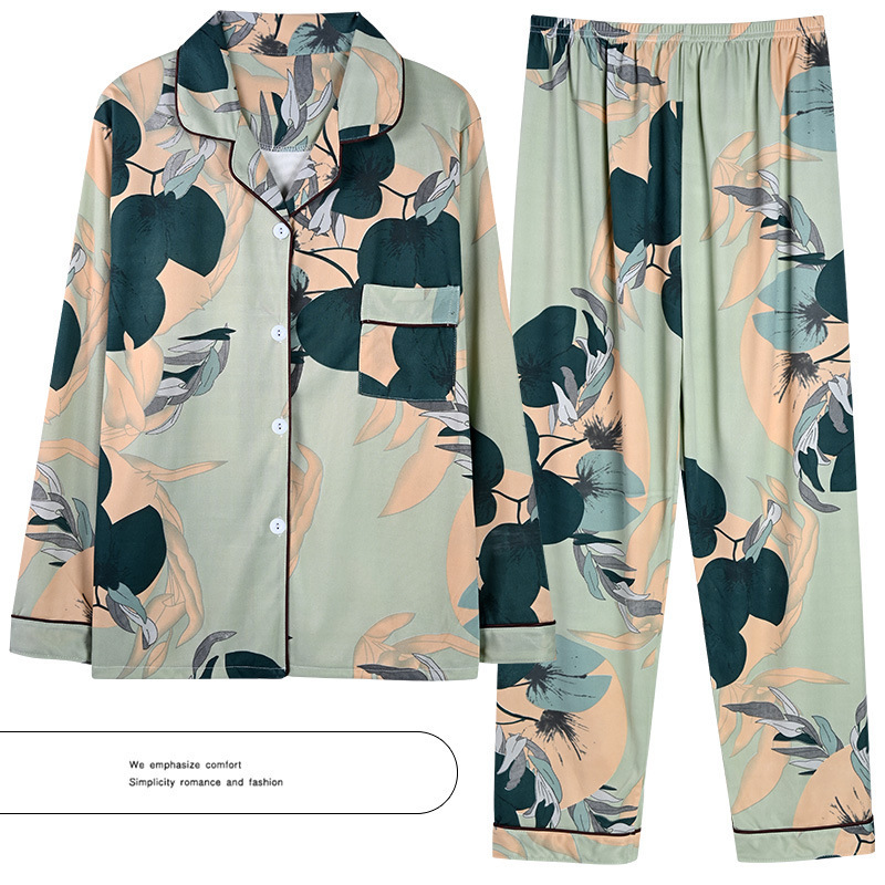 Pajamas Women's Spring Autumn and Winter Women's New Long Sleeve Cardigan Cute Cartoon Two-Piece Casual Home Clothes Ins
