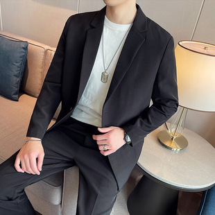 Elegant Off-White Casual Men's Suit Stylish Jacket Korean Version Trendy Loose Small Suit Set Ins Trend Spring and Autumn