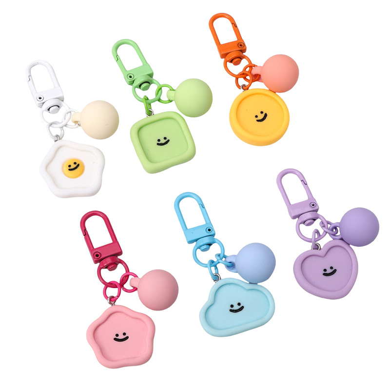 16mm Macaron Color Resin Smiley Keychain Handmade DIY Accessories Cute Key Chain Luggage Pendant Jewelry
