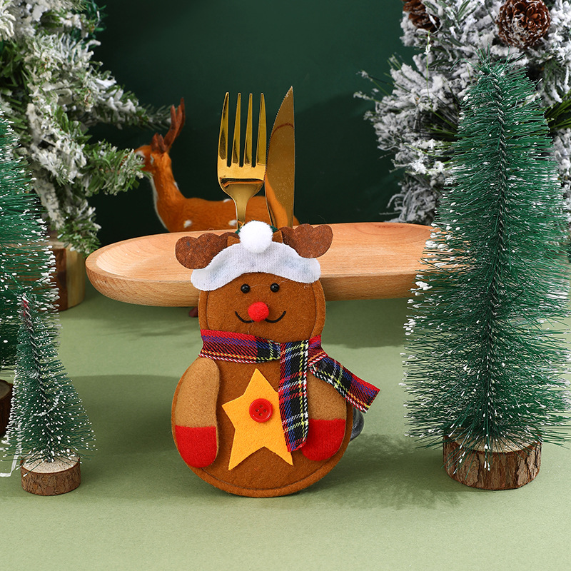 Weihnachtsdekorationen Weihnachtstischdekorationen Geschirrset Weihnachtsmann Schneemann Messer- und Gabelset Messer- und Gabelverschluss Weinflaschenset_voghion.com