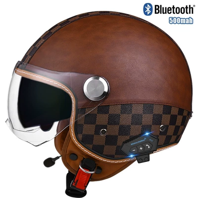Motosiklet kaskı (dəbilqə) — helmet motorcycle bluetooth helmet electric - checkerboard-brown-short-outside-and-tea-insidebluetooth-m