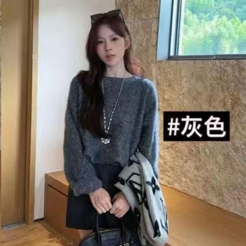 秋季新款乌梅子酱韩系慵懒风显瘦毛衣女花纱拉毛宽松软糯针织上衣|undefined