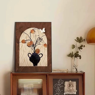 定制法式客厅背景墙中古风柿柿如意餐厅装饰画高级感桌面摆件壁画