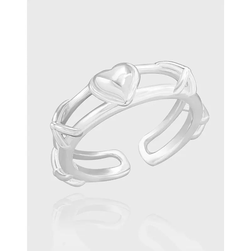 JZ136简约百搭韩版INS小众设计爱心双环戒指S925纯银心形指环女