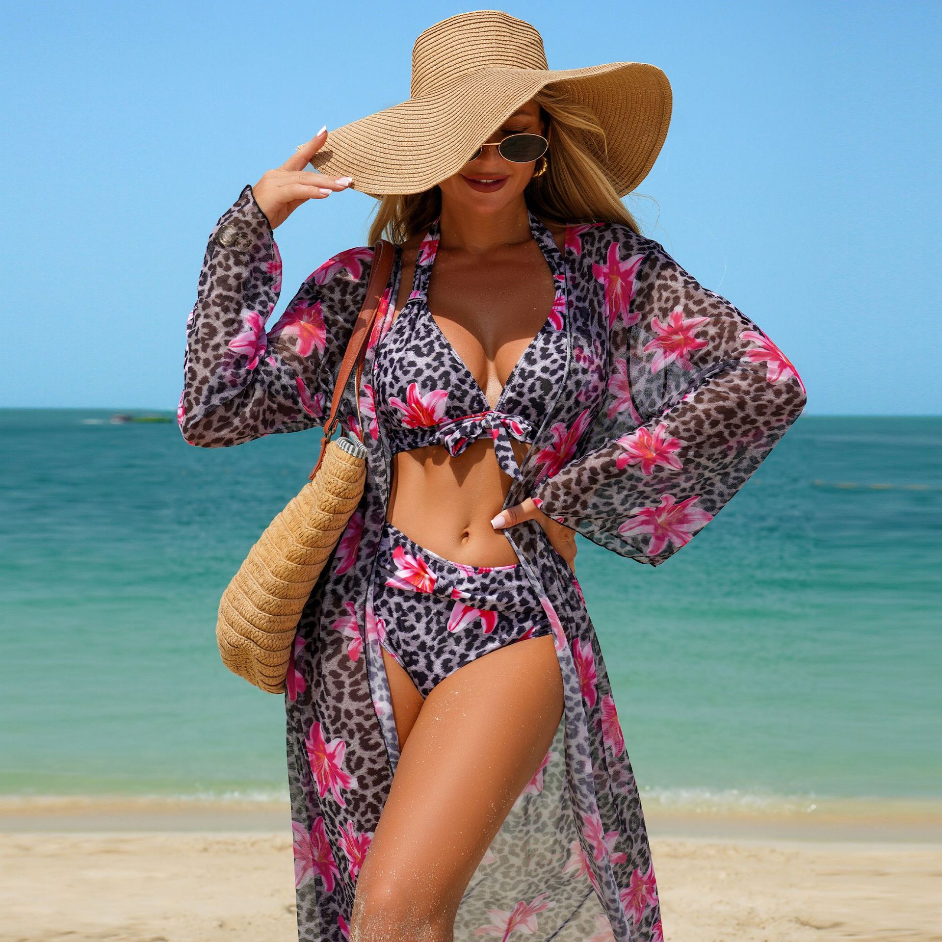 Women's Clothing Women's Sexy Fashion Three Piece Swimsuit Set European American Style Multicolor Printed Bikini_ecoleips.com
