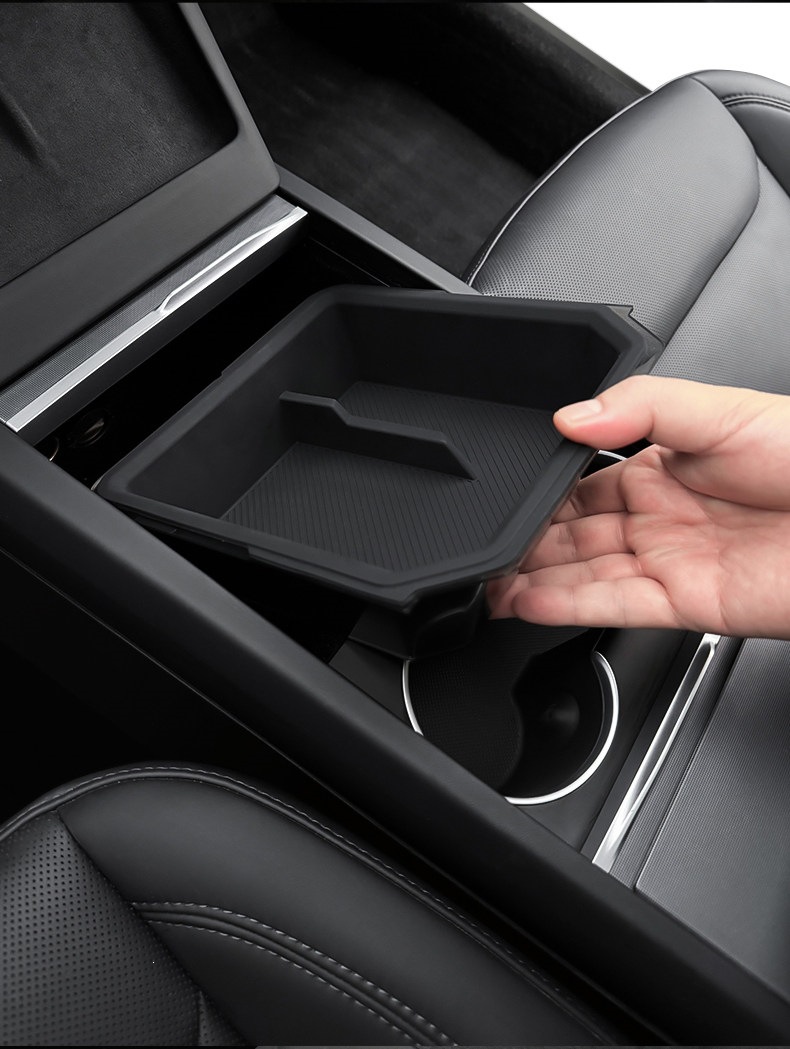 Suitable for Tesla's New Version Model Y/Yl/3 Center Console Storage Box Armrest Box Silicone Double-Layer Car Accessory