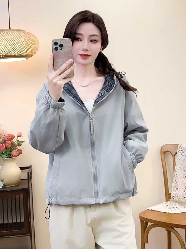 休闲连帽短款风衣外套女2025春秋新款时尚百搭宽松显瘦夹克上衣潮|undefined