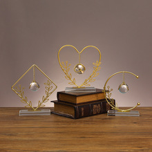 欧式轻奢金属几何水晶球摆件创意家居办公室装饰品麦穗铁艺工艺品