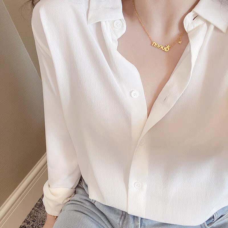 A Variety of Colors, the Most Popular Eq Pure Color Basic Silk Shirt, Silky Sand-Washed Mulberry Silk Long-Sleeved Shirt