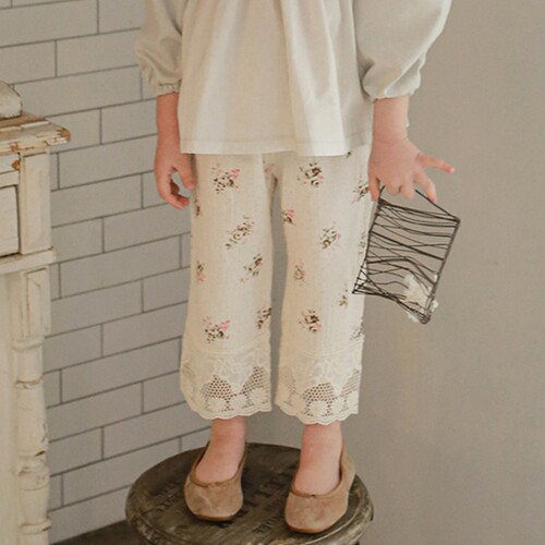 2024 Spring Strawberry Shan Korean Children's Clothing Girls Girls Fashion Lace Floral Casual Pants