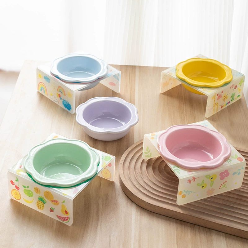 Мультфильм миска для домашних животных акриловая рамка цветы керамическая миска для кошек увеличивает обеденный стол