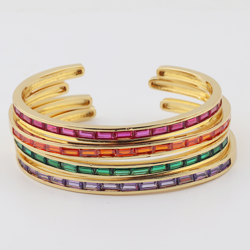 Fashion C Shape Copper Bangle Plating Artificial Gemstones Copper Bracelets