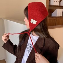 小红帽~复古贴布标针织护耳保暖耳套百搭甜美耳罩女系带毛线耳暖