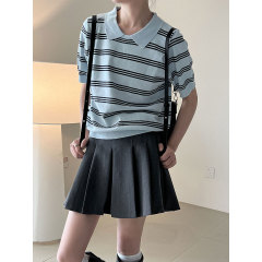 NS 韩系翻领针织条纹上衣女秋季新款显瘦通勤polo衫ss746
