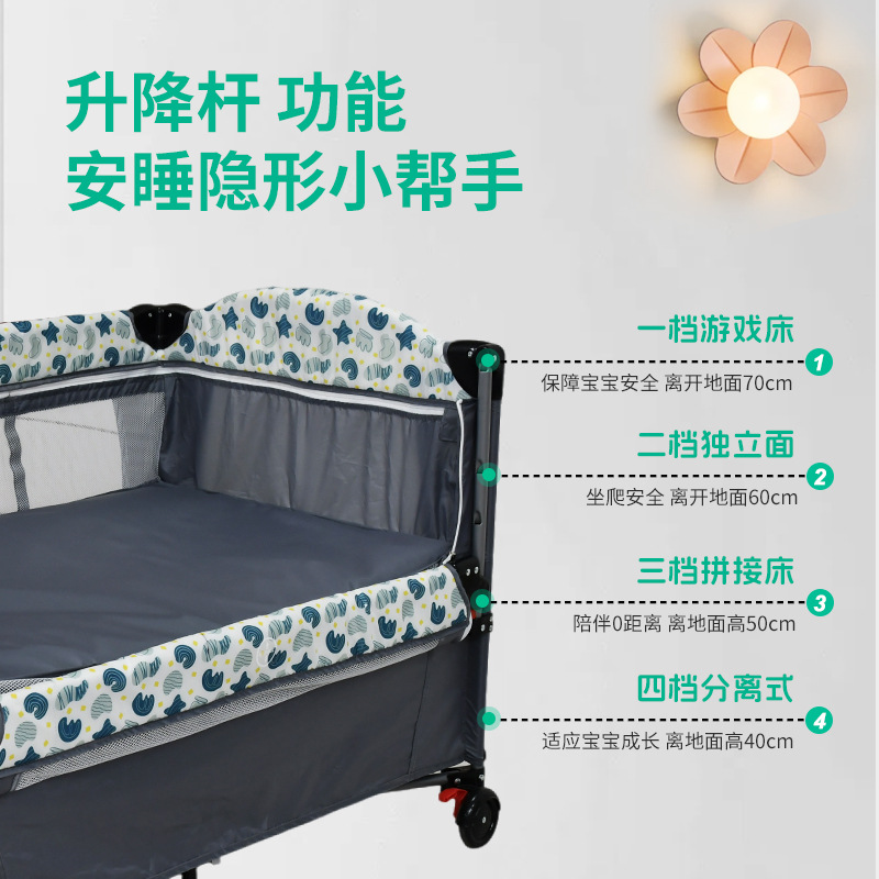 Cuna Xinboro Xinbaole para bebé, cuna móvil grande que se adapta a la cama de los padres, cuna para recién nacidos, cama para niños, con cinturón de seguridad. image 4