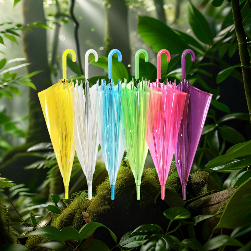 Transparent umbrella 8 bone white transparent cartoon transparent umbrella straight handle transparent color umbrella wholesale and retail direct printing