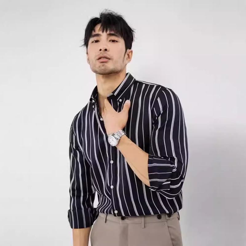 Korean Style High-grade Striped Shirt Men's Dress Business Dress Men's Wrinkle-free Long-sleeved Shirt Light Mature Style Men's Dress