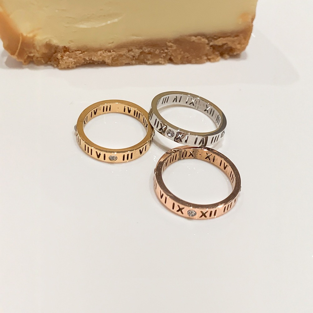 Roman Numerals Ring Women's Niche Design High-grade Sense Ring Couple's Ring Titanium Steel Ring Women's Tail Ring Food Ring