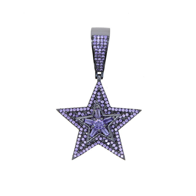 Daily, Street Occasion Hip-hop Cool Style Star Copper Inlay Zircon Pendant Necklace